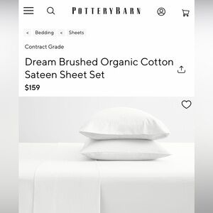 Pottery Barn Organic Cotton Sateen Sheet Set - White, Full Size